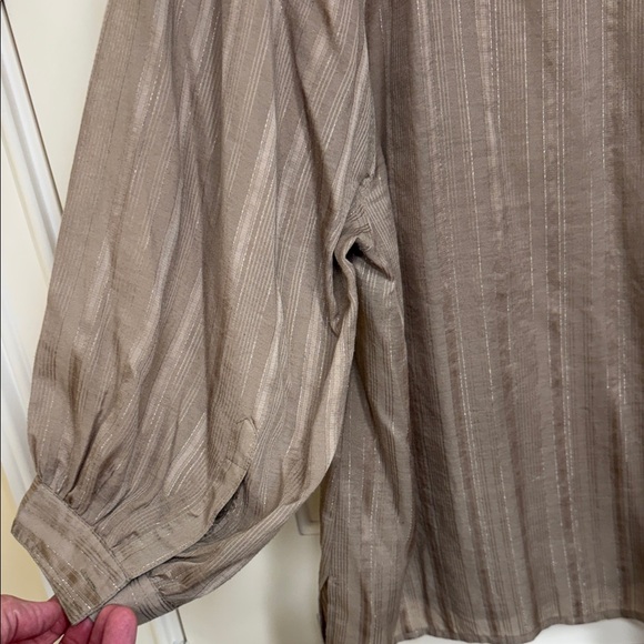 LOFT Taupe Blouse with Tie Neck - Picture 10 of 12